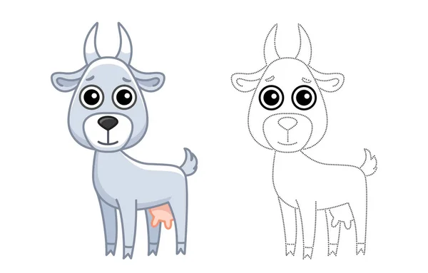Coloring Farm Animal Children Coloring Book Funny Goat Cartoon Style — 图库矢量图片