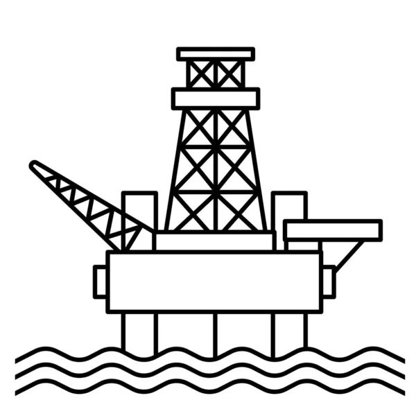 Offshore Oil Production Drilling Rig Water Vector Line Art Illustration — Stock vektor