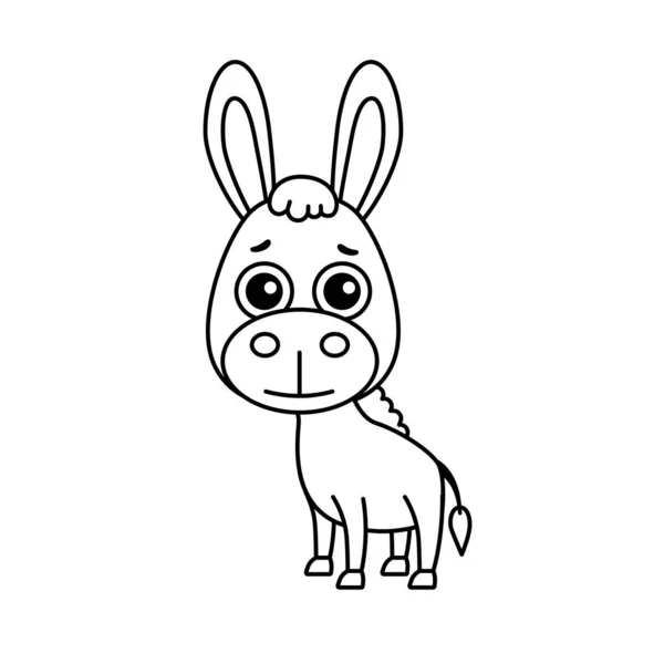 Funny Farm Animal Coloring Donkey Cartoon Style — Stok Vektör