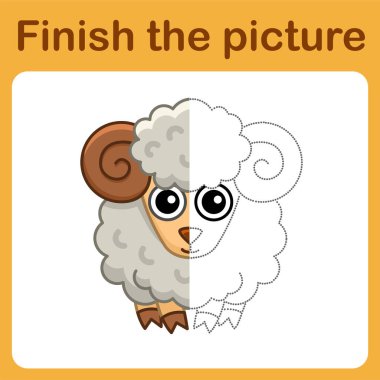 Connect the dot and complete the picture of sheep. Simple coloring for children. Drawing game