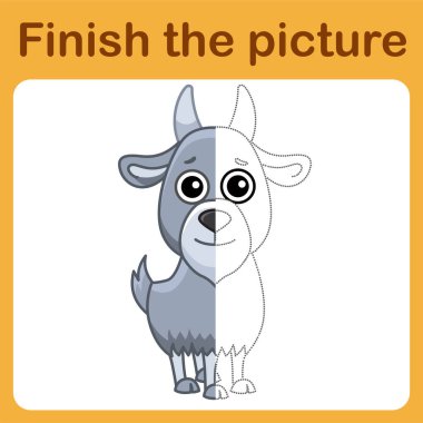 Noktayı birleştir ve keçi resmini tamamla. Çocuklar için basit boyama. Çizim oyunu