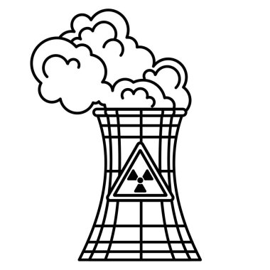 Nükleer santral ve fabrika. Nükleer enerji endüstriyel kavramı. Vektör satırı illüstrasyonu