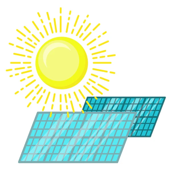 Centrale Solare Eco Green Energy Concept Illustrazione Stile Piatto — Vettoriale Stock