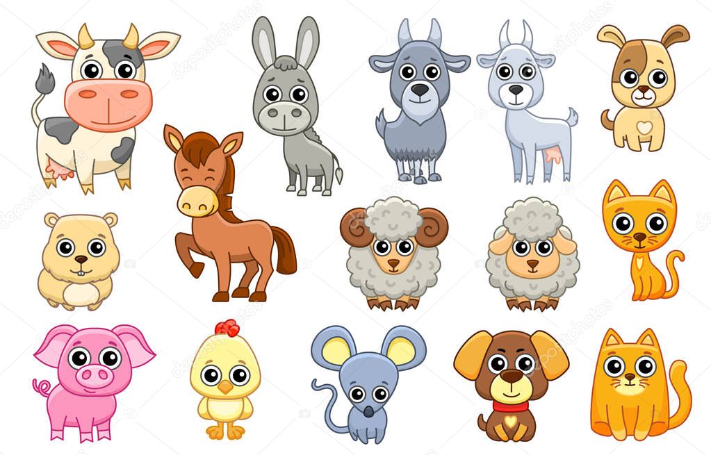 Cute animals isolated on a white background. Vector farm animals