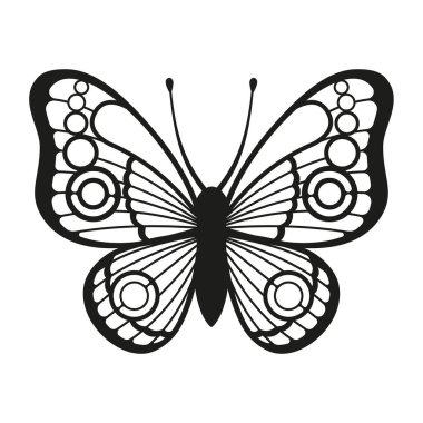 Siyah siluet zarif kelebek beyaz arka planda izole.