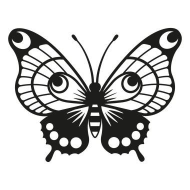Siyah siluet zarif kelebek beyaz arka planda izole.