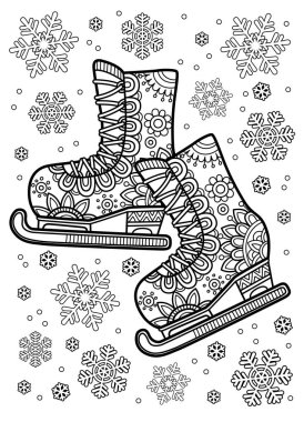 Yetişkin için vektör boyama kitabı sayfası. Siyah ve beyaz buz patenleri mandala tarzında.