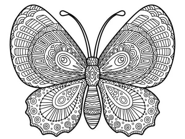 Libro Colorare Vettoriale Adulti Silhouette Farfalla Elegante Stile Mandala Isolato — Vettoriale Stock