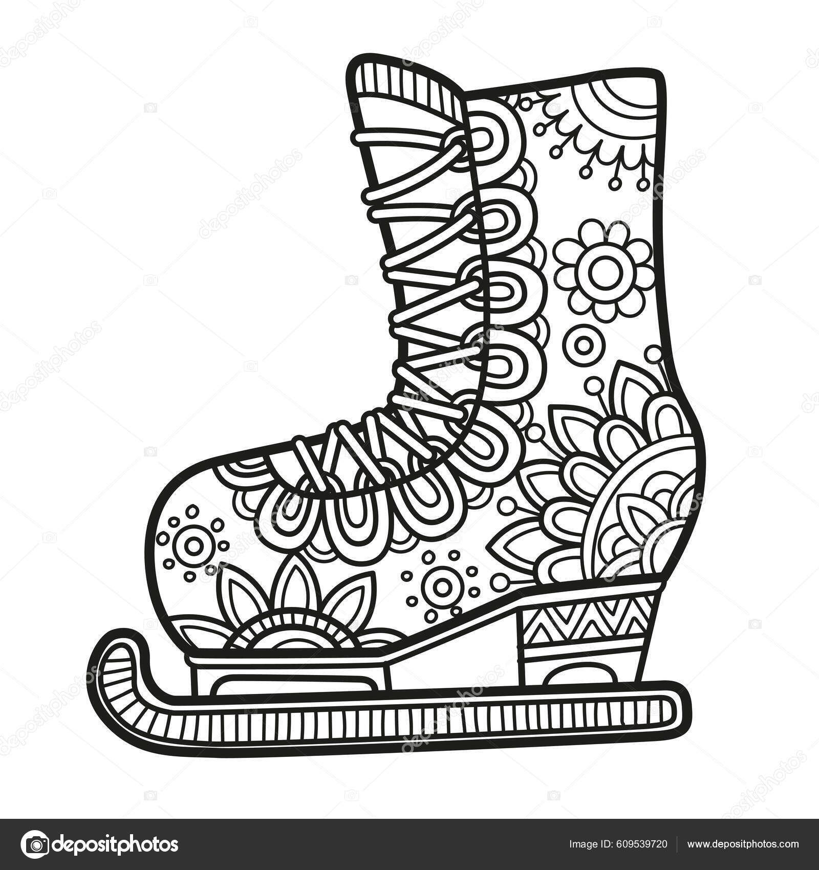 Winter Boy Skates Winter Snowflakes Adult Coloring Book Page Hand