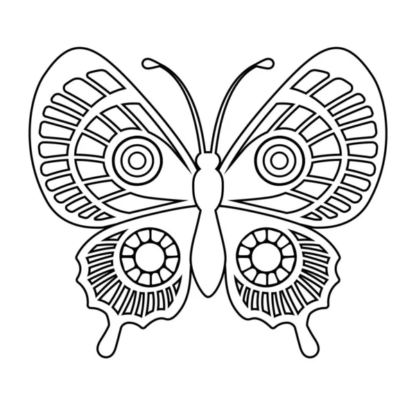 Vector Coloring Book Page Adult Silhouette Elegant Butterfly Mandala Style — Stock Vector