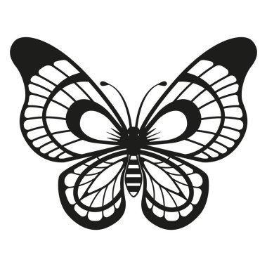 Siyah siluet zarif kelebek beyaz arka planda izole.