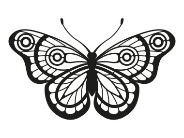 Siyah siluet zarif kelebek beyaz arka planda izole.