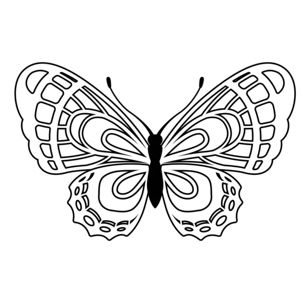 Vector Malbuch Seite Für Erwachsene Silhouette Von Eleganten Schmetterling Mandala — Stockvektor