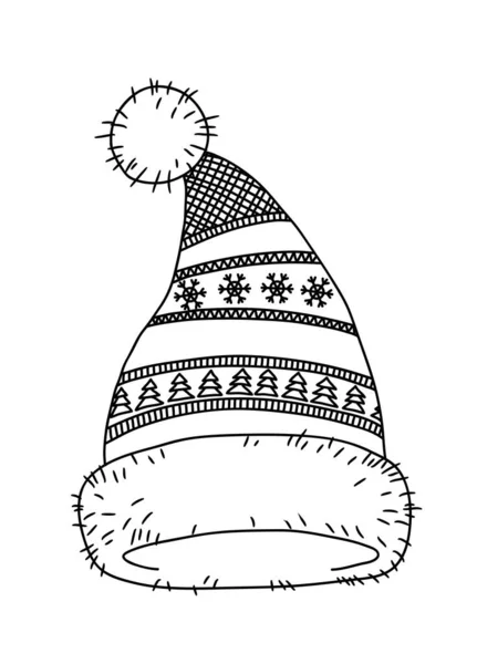 Милая Трикотажная Одежда Шляпа Помпоном Векторная Раскраска Взрослых Страница Раскраски — стоковый вектор