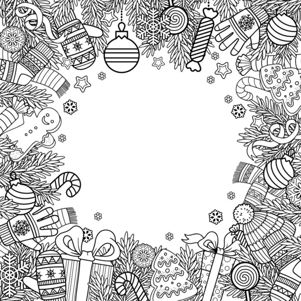 Vector Black White Coloring Page Christmas Coloring Book Adult Sweet — Stock Vector