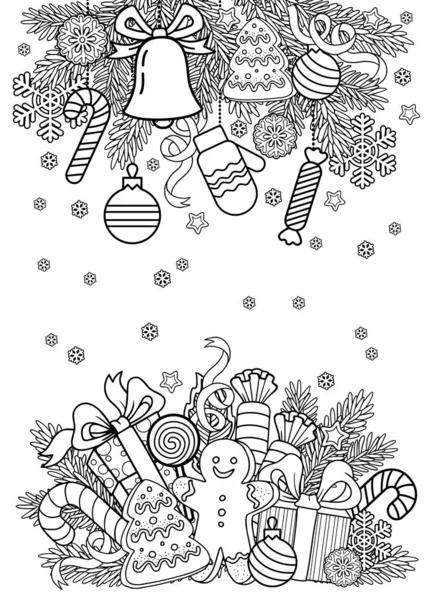 Vector Black White Coloring Page Christmas Coloring Book Adult Sweet — Stock Vector