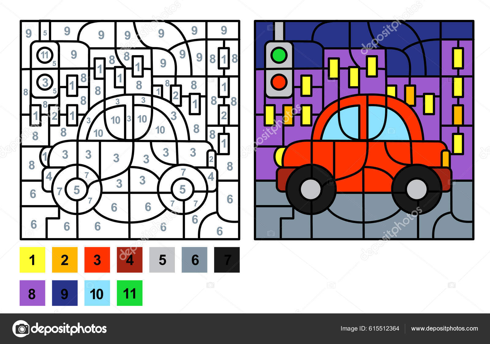 Desenho Para Colorir Cor Por Números Jogo Quebra Cabeça Para vetor