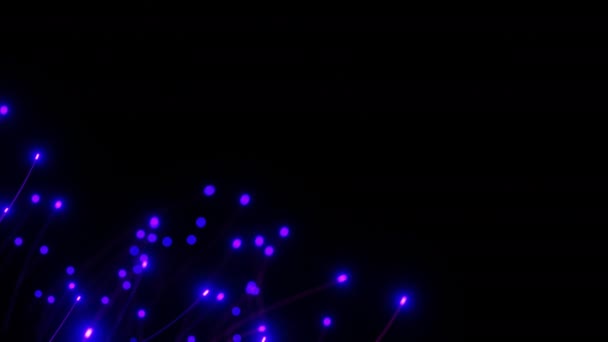 Abstrakte blau-violette Partikel Simulation. Leuchtende Linien und helle Teilchen auf dunklem Hintergrund. 3D-Darstellung. — Stockvideo