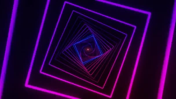 Tunnel à boucle sans soudure bleu-violet rotatif de forme carrée VJ. 3d rendu. — Video