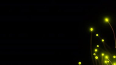 Soyut sarı turuncu parçacıklar simülasyonu. Koyu arkaplanda parlak çizgiler ve ışık parçacıkları. 3d hazırlayıcı.