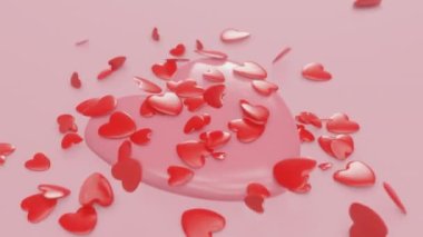 Pembe arka planda bir sürü kırmızı kalp var. Sevgililer Günü konsepti. 3d hazırlayıcı.