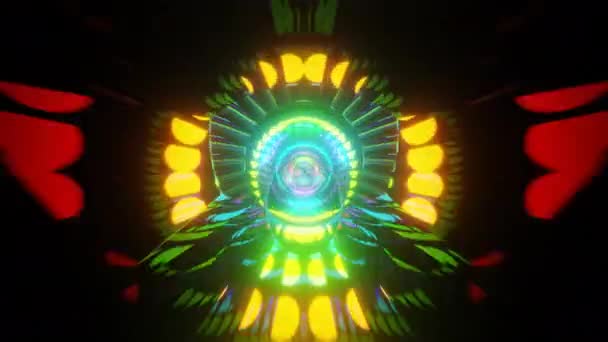 Abstrakte mehrfarbige psychedelische hypnotische Technologie VJ Schleifen Hintergrund. 3D nahtlose Loop Motion Illusion Grafiken für Musik Bühnenübergang, Shows, Retro, Hitech. — Stockvideo