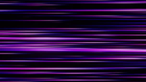 Futuristische abstrakte bunte Hintergrund in leuchtenden neonblauen und violetten Farben. Horizontale Linien fließen. Digitale Daten flimmern. Nahtlose 3D-Renderschleife. — Stockvideo