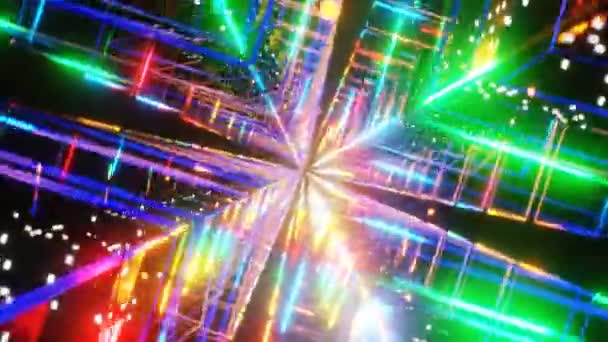 Abstract multicolor neon vierkant doorlopend, VJ loop concert achtergrond. Siamless 3d renderen. — Stockvideo