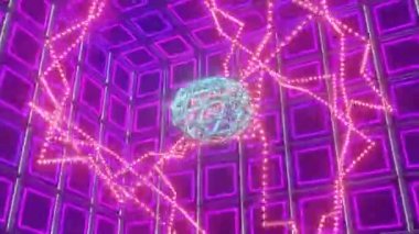 Soyut neon mavi psikedelik hipnotik VJ döngü arka planı. Müzik sahnesi geçişi için 3D grafikler, gösteriler, retro, hitech.