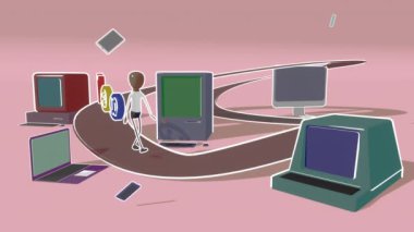 Bilgisayar teknolojileri ve bilim geliştirme kavramı. Çizgi film biçimi, 3d canlandırma.