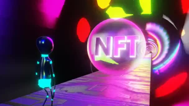 NFT Şifreleme Sanatı İşareti, Eşsiz Koleksiyonlar, Engelleme Zinciri ve Dijital Sanat İşaretleri Fonu... 3D — Stok video