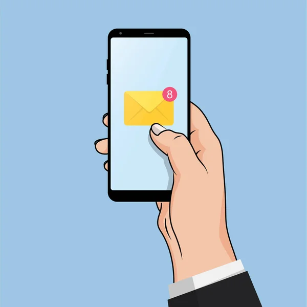 Flat Design Stil Hand Hält Das Smartphone Mit Mail Anwendung — Stockfoto