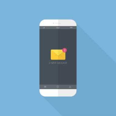 Ekranda e- posta uyarısı olan düz tasarım akıllı telefon veya tablet, vektör tasarım ögesi çizimi