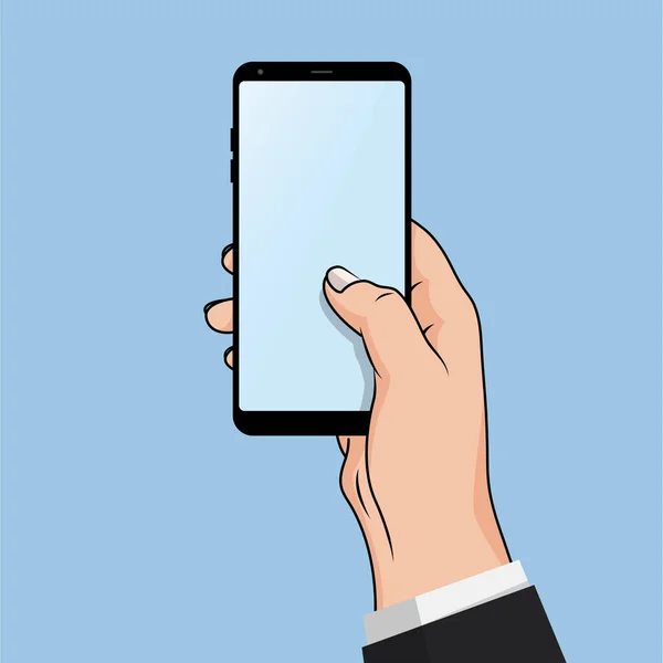 Flash Design Mão Estilo Segurando Smartphone Com Blank Tela Design —  Vetores de Stock