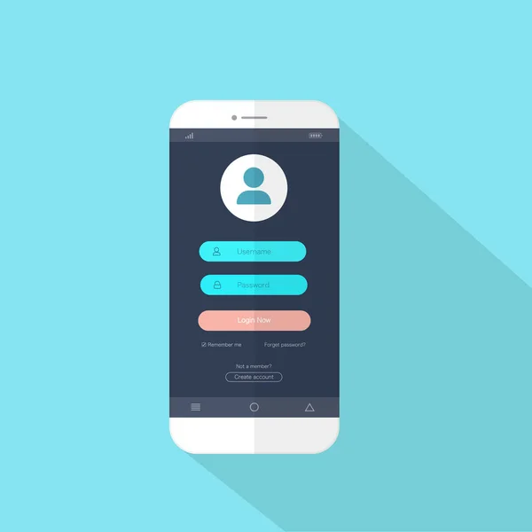 Flacher Stil Mit Anmeldung Zur Anwendung Auf Dem Smartphone Bildschirm — Stockvektor