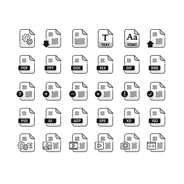 Archivos Formato Iconos Conjunto Con Diseño Plano Gran Paquete Documento — Vector de stock