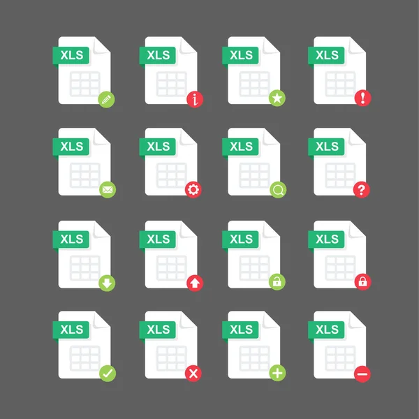 Flaches Design Mit Xls Dateien Icon Set Symbol Set Vektordesign — Stockvektor