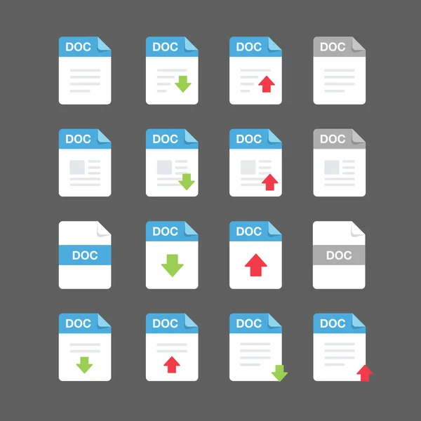 Diseño Plano Con Conjunto Iconos Archivos Doc Conjunto Símbolos Ilustración — Vector de stock