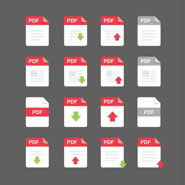 Flaches Design Mit Pdf Dateien Icon Set Symbolsatz Vektordesign Element — Stockvektor