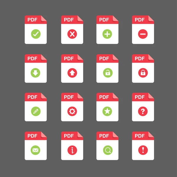 Platt Design Med Pdf Filer Ikon Set Symbol Set Vektor — Stock vektor