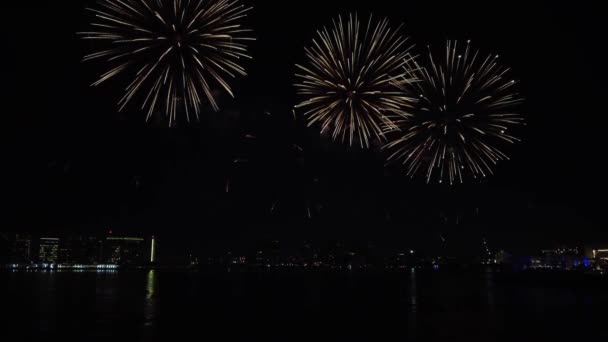 Fireworks lighting up the sky as part of 50th Golden Jubilee UAE National Day celebrations in Yas Bay Waterfront in Abu Dhabi — Stock Video