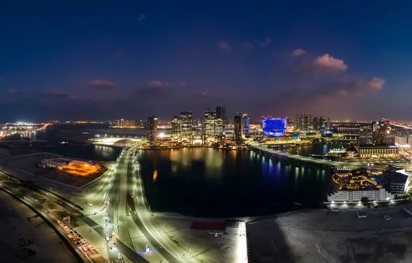 Abu Dhabi, UAE - November 29, 2021: Aerial view on Al Reem island in Abu Dhabi in the early evening