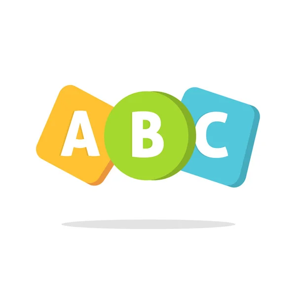 Abc Engelse letters logo of het leren van school cursussen pictogram voor kinderen of kind taalklassen vector platte cartoon illustratie, spreken of woordenschat studeren symbool in leuke moderne spel stijl ontwerp — Stockvector