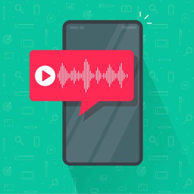 Sesli mesajlı cep telefonu sohbet bildirimi veya cep telefonu ses dalgaları kayıt podcast dikkat vektör kabarcık konuşması ekran simgesi düz çizgi film çizimi izole
