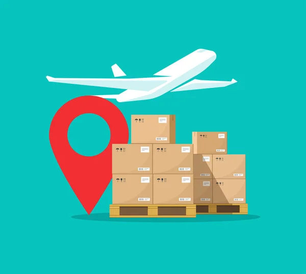 Vektor layanan surat logistik pesawat terbang atau kargo pesawat dan paket paket paket konsep kurir kartun datar, ide transportasi pengiriman global pos udara - Stok Vektor