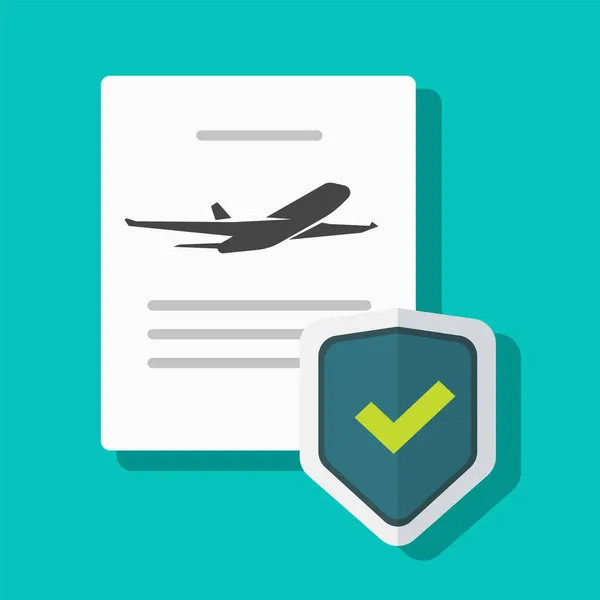 飞行保护政策矢量保险或航空公司安全保证协议，附有护盾和飞机平面卡通画、旅行概念或飞机事故保险服务 — 图库矢量图片