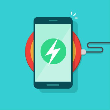 Cep telefonu vektörü veya cep telefonu akıllı telefon şarj çizelgesi için şarj pedi, cep telefonu şarjı izole edildi