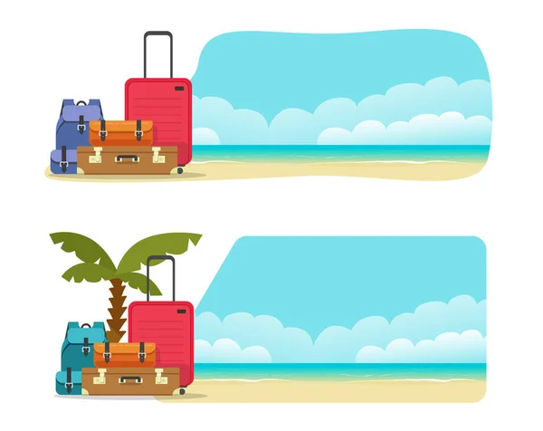 여행 여행을 떠나는 여행, 여행, 여행 컨셉트 플래너나 여름 휴가, 여행등 평평 한 만화 포스터, 섬 해안 탐험, 유람선 여행 — 스톡 벡터