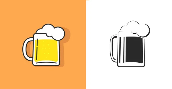 Taza de cerveza o pinta ale vidrio vector aislado icono como contorno de línea de color y negro blanco estilo retro silueta forma con espuma plana ilustración de dibujos animados — Archivo Imágenes Vectoriales