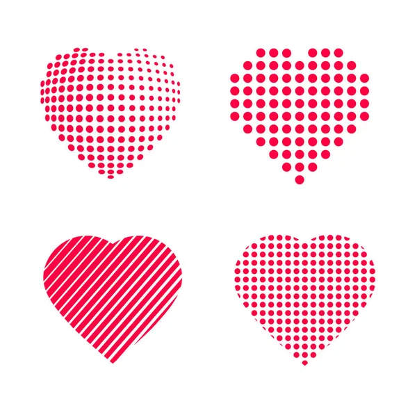 Astratto cuore puntini icona vettore e la forma di amore con linee modello simbolo moderno impostare il colore rosso su sfondo bianco — Vettoriale Stock